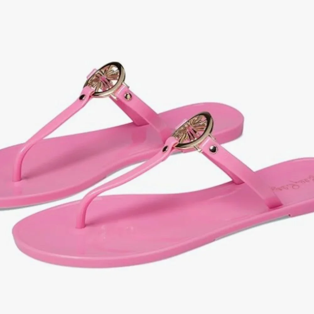 Lilly Pulitzer Hollie Jelly Sandals | Size 10 Pink Gold Accents – Excellent - Picture 1 of 6